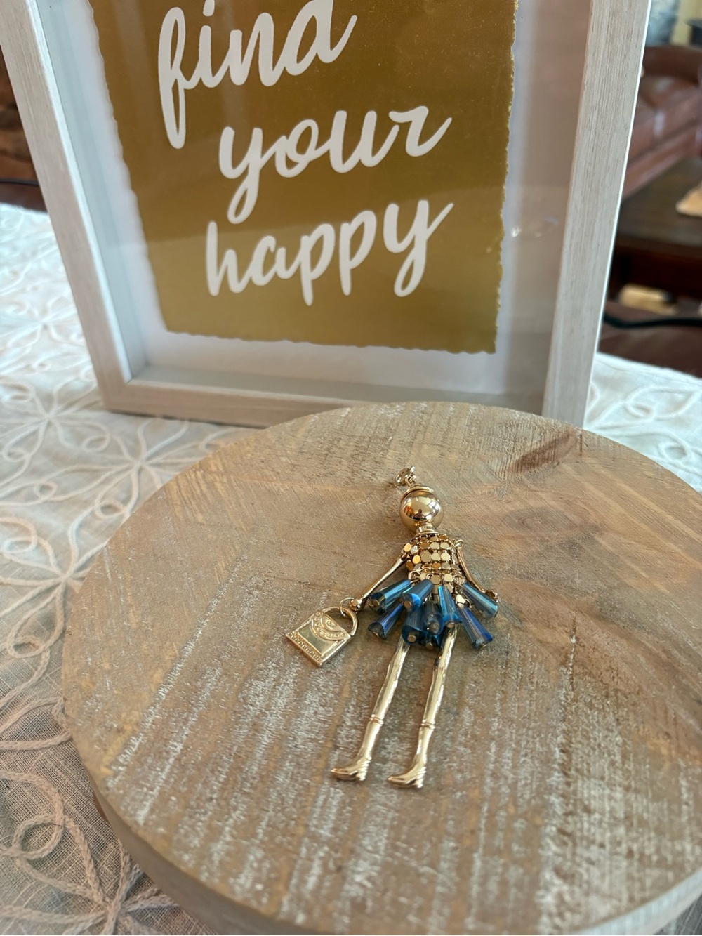 C&C California Doll Pendant Gold Tone Blue Pleated Skirt Charm Boho Chic